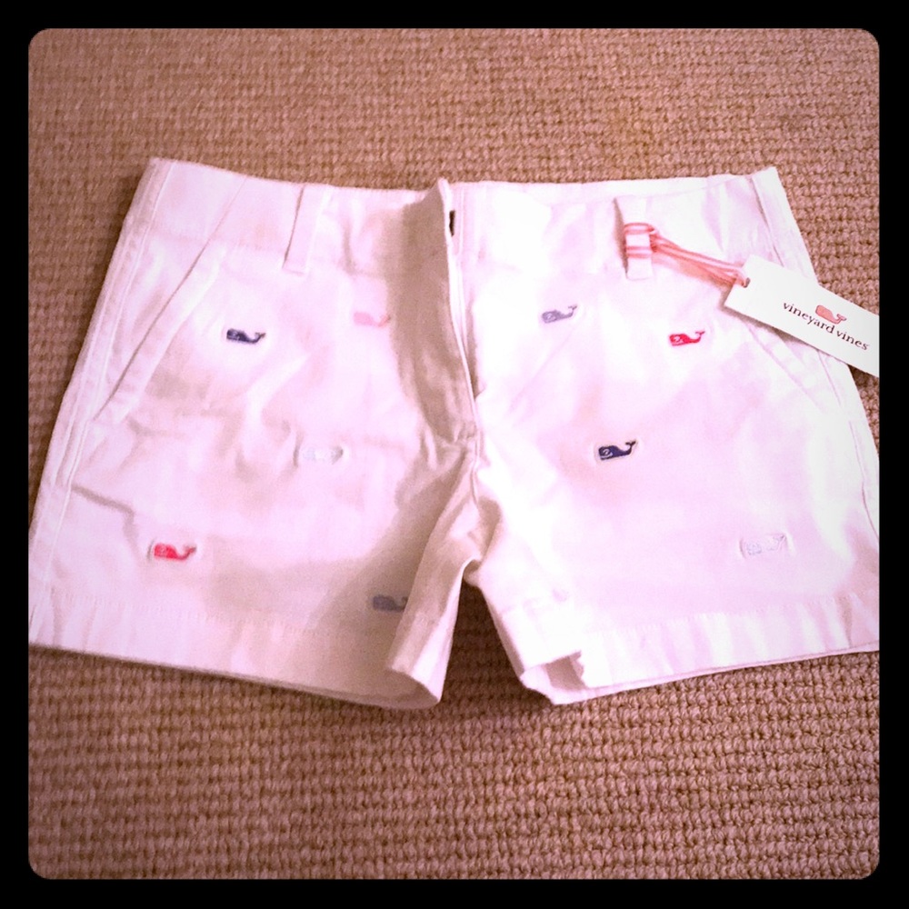 White jean shorts with little Vineyard vine whales
